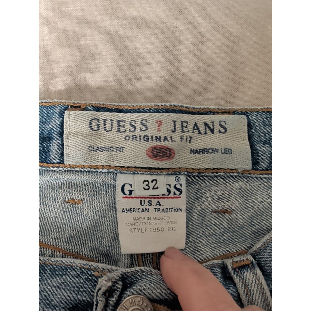🔥 VTG 90s GUESS USA Denim Capris • Triangle Logo Size 32 - Picture 7 of 11